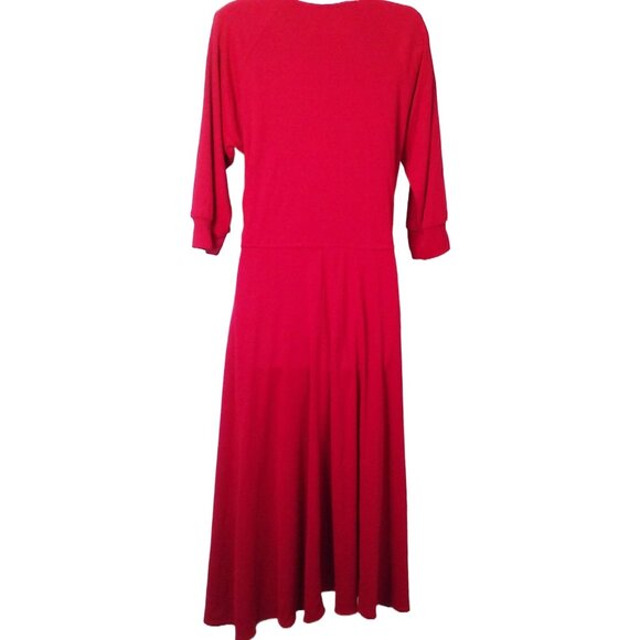 Vintage 80s Walden Classics Knit Shirtwaist Dress (12) Pockets Crew-Buttonup Red - Picture 11 of 11